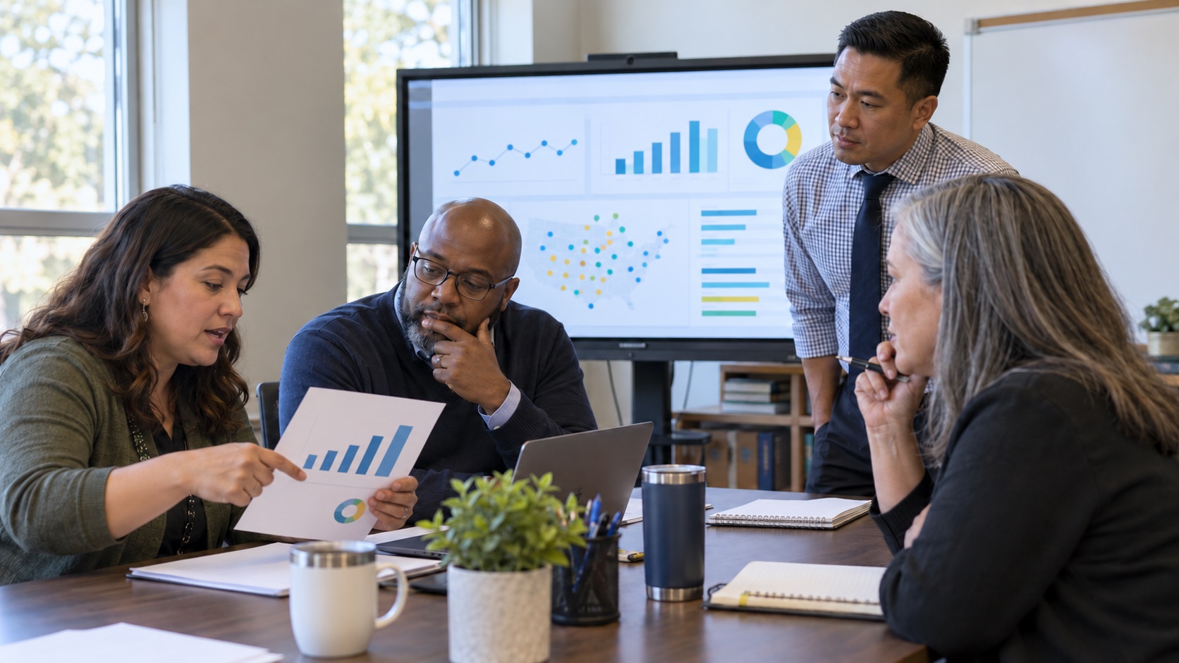 A school leader studies connected student data signals while keeping human judgment at the center.